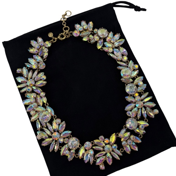 J.Crew Iridescent Crystal Multicolor Cluster Statement Diamond Necklace Gold - Picture 5 of 5
